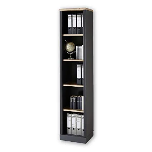 Stella Trading JASMIN Aktenregal in Graphit - Regal im Landhausstil mit 5 offenen Fächern, ideal für Büro und Home-Office. Bietet viel Stauraum und ist einfach zu montieren.
