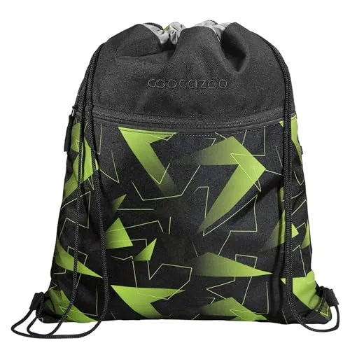coocazoo Turnbeutel „Lime Flash” – 10L Sportbeutel mit Reißverschluss - Turnbeutel mit 10 Litern Volumen, extra Vordertasche und reflektierenden Elementen zur sicheren Befestigung am Schulrucksack. Ideal für Sport und Schule, nachhaltig aus recyceltem Material.