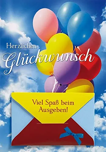 Perleberg Allgemeine Geldkarte - Lifestyle Collection - Karte für Geldgeschenk mit Luftballon-Motiv & Geld-Kuvert - Geldkarten mit farblich passendem Umschlag - Geschenkkarte in 11,6 x 16,6 cm