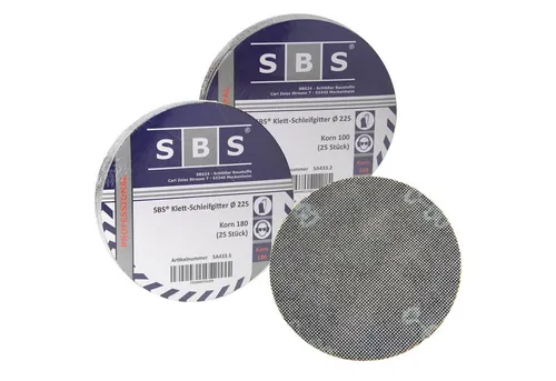 SBS Schlößer Baustoffe Schleifscheibe 225mm für Wand- und Deckenschleifer - Hochwertige Klett Schleifscheibe (50 St) mit Korn 100 und 180 für effizientes Schleifen. Ideal für professionelle Anwendungen mit geprüfter Qualität.