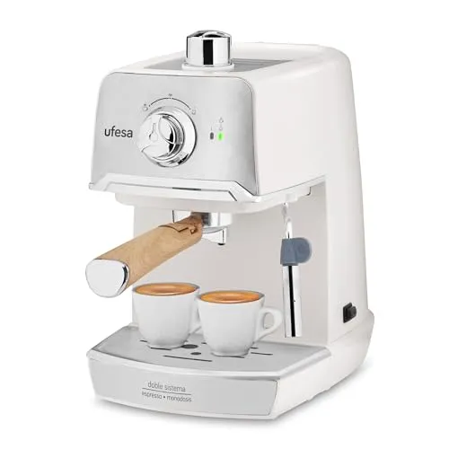 Ufesa Siebträgermaschine C7238 Cream - Siebträgermaschine mit 20 Bar Druck, integriertem Milchaufschäumer und schnellem Aufheizen für perfekten Espresso und köstliche Kaffee-Milch-Spezialitäten.