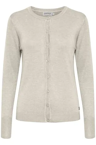 OXMO OXHlin Damen Strickjacke Feinstrick Cardigan Strickcardigan mit Rundhalsausschnitt, Größe:M, Farbe:Oyster Grey Melange (200689)