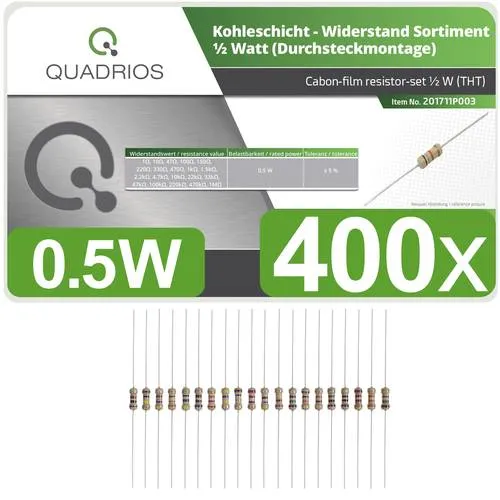 Quadrios 201711P003 201711P003 Kohleschicht-Widerstand Sortiment axial bedrahtet 0.5W 5% 400St.