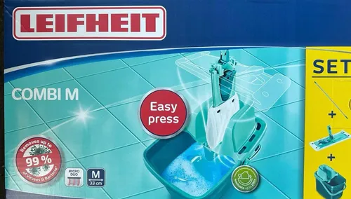 Leifheit Bodenwischer Combi Clean Set M 55356 - Flachwischer 33cm mit Eimer und Combi-Press-Sieb, ideal für müheloses Auswringen ohne Bücken und perfekte Reinigung aller Hartböden