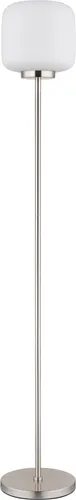 Moderne Stehleuchte mit Fußtrittschalter, 157 cm - Elegante Stehleuchte aus nickelmattem Metall mit opalem Glasschirm, ideal für Ihr Wohnzimmer. Ausgestattet mit praktischem Fußtrittschalter und E27 LED-Fassung.