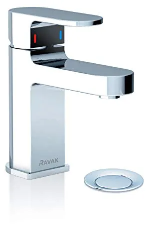 Waschtischarmatur | Einhand-Waschtischbatterie Chrome | Wasserhahn | mit Ablaufgarnitur und Zugstange | Höhe 149 mm | CR 011.00 | RAVAK