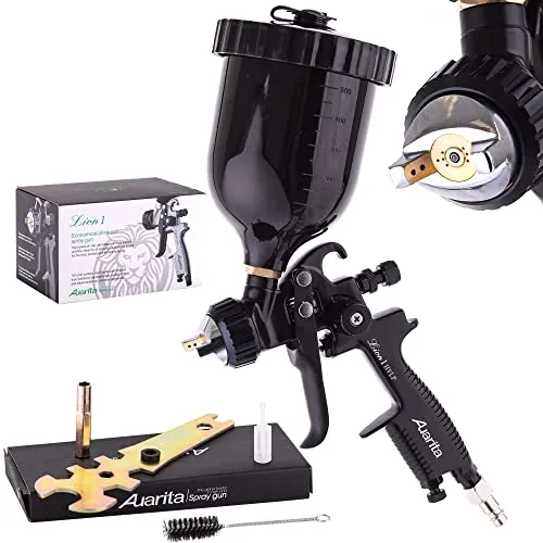 Auarita HVLP Spritzpistole Lion 1 Black, 2,0mm Düse - Farbspritzpistole mit 600 ml Tank und HVLP-Technologie für bis zu 30% Materialeinsparung. Ideal für professionelle Anwendungen und schwere Materialien.