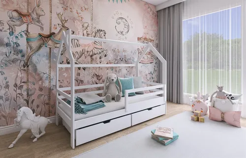 Hausbett Kinderbett BELLI 200x90cm aus Kiefer Massiv Weiß