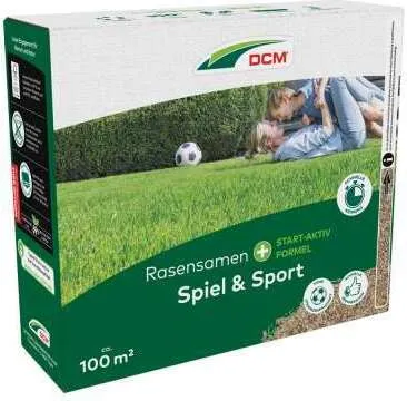 Cuxin DCM Rasensamen Spiel & Sport 1000 g – Strapazierfähiger Rasen für Sport & Spiel - Hochwertige Rasensamen-Mischung für strapazierfähige Rasenflächen. Schnelle Keimung ab +5 °C, ideal für sportliche Aktivitäten. Praktische Streuschachtel aus recyceltem Karton.