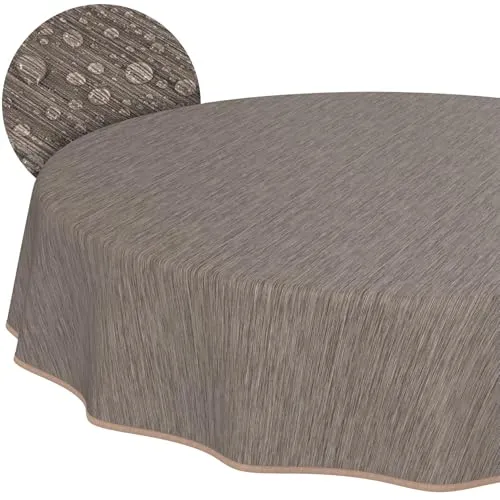 Tischdecke abwaschbar Wachstuch Wachstuchtischdecke Gartentischdecke Leinen-Optik Pflegeleicht Wasserabweisend 120 x 120 cm (Rund) Braun mit Saum
