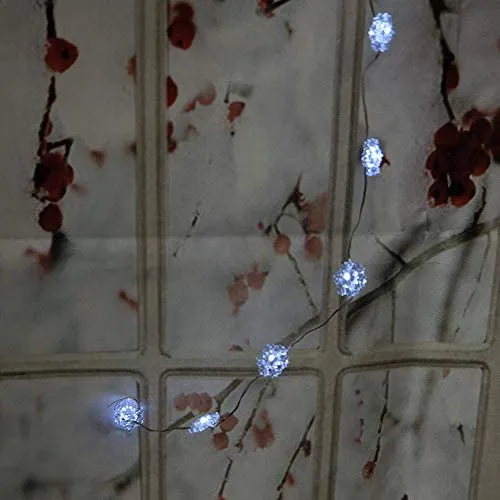 Dapo LED-Weihnachts-Party-Lichterkette SCHNEEFLOCKE, 20 flammig kaltweiß Länge 1m Zuleitung 35cm Ein-Ausschalter am Batteriefach, Advents-Stimmungs-Dekorations-Leuchte
