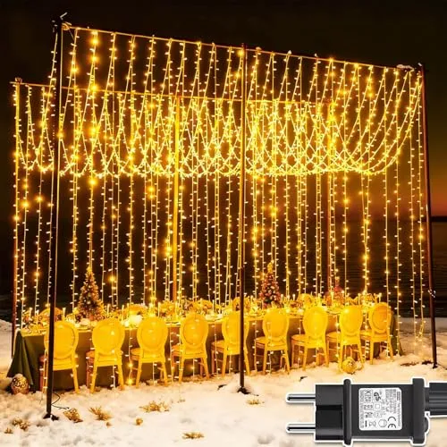 Joycome Lichtervorhang 6m x 3m 600 LED Lichterketten Vorhang, 8 Modi Weihnachtsbeleuchtung Strombetrieben Wasserdicht Fenster für Wand Zimmer Balkon Außen Innen Weihnachtsdeko (Warmweiß)