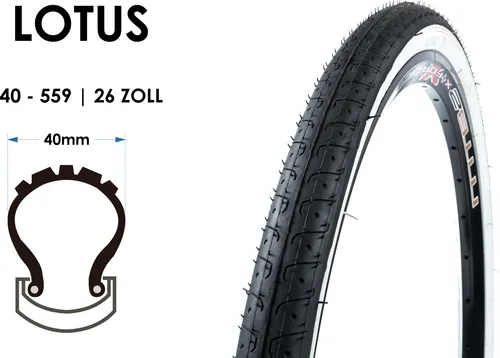 Zoll LOTUS 40-559 Fahrrad City Trekking Reifen 26x1.50 Mantel Tire Weisswand 26