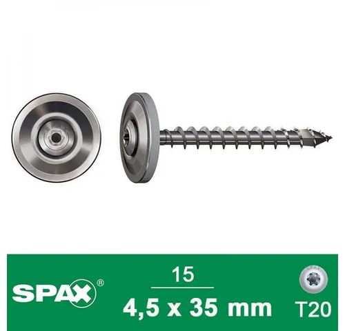 SPAX Spanplattenschraube SPAX Spenglerschraube A2 4,5x35 mm + Dichtscheibe 20 mm M, 15 Stück