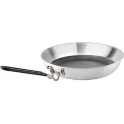GSI Edelstahlpfanne 20 cm - Hochwertige Pfanne aus 2-schichtigen Edelstahl und Teflon Antihaft-Beschichtung für müheloses Kochen. Ideal für gleichmäßige Wärmeverteilung und einfaches Verstauen dank klappbarem Griff.