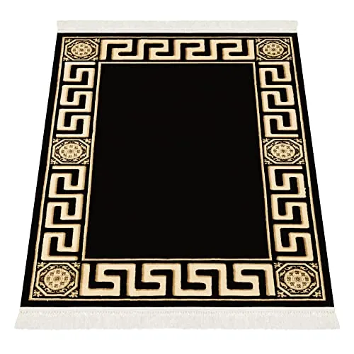 Belle Arti Luxus Teppich mit Mäander Muster - Rechteckiger Teppich für Wohnzimmer und Flur, aus 100% Viskose, mit elegantem Mäander Muster in Schwarz für stilvolle Akzente.