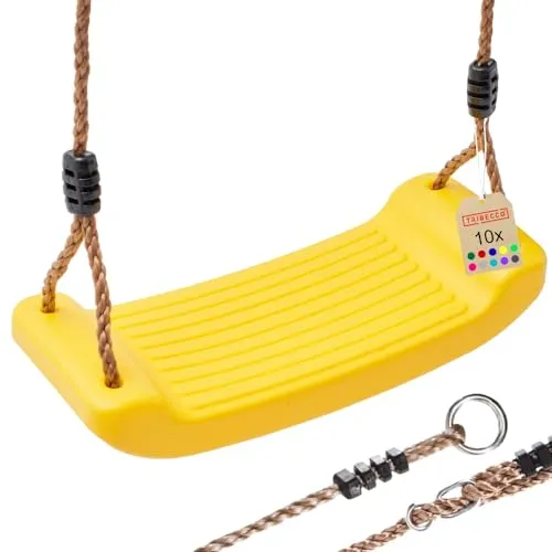 Schaukel Sitz Anti-Rutsch Kunststoff-Schaukel Schaukelbrett (Gelb) Verstellbarer Seilaufhängung Kinderschaukel zum Aufhängen Outdoor und Indoor Brettschaukel für Kinder vom 3. bis 12. bis 50 kg