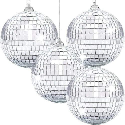 4-Stücke Silber 10cm Spiegel Disc Ball für Party DJ Effekt Weihnachtslicht