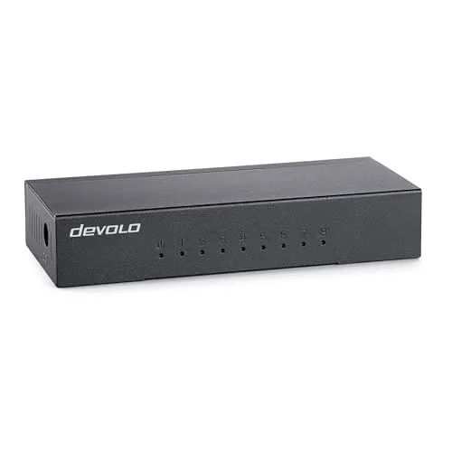 DEVOLO Gigabit Ethernet Switch 8 Port - Unmanaged LAN Switch für blitzschnelle 1000 Mbit/s Verbindungen, ideal für effizientes Networking in Büros oder zu Hause.
