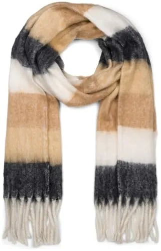 styleBREAKER Damen Web-Strickschal - Warmer Winter-Schal mit bunten Streifen und Fransen - Schals für Damen, kuschelig weich und modisch mit breiten, bunten Streifen sowie langen Fransen, ideal für stilvolle Auftritte in der kalten Jahreszeit.