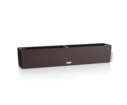 Lechuza Blumenkasten Balconera Cottage 100 Mokka Braun - Garten-Zubehör mit integriertem Bewässerungssystem für optimale Pflanzenpflege und langlebigem, wetterfestem Design in stilvoller Rattan-Optik.