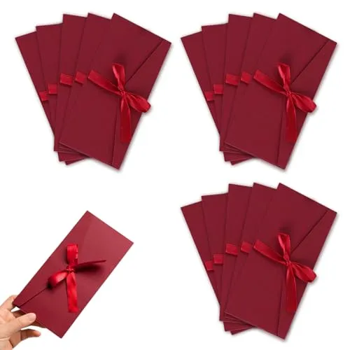 XNIVUIS 15 Stück Schöne Briefumschläge, Kraftpapier Umschläge mit Schleife, Retro Vintage Kraft Kuvert Briefkuvert Briefhülle für handgefertigte Einladungen, Hochzeits- oder Festival-Karten (Rot)