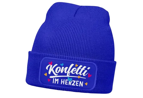 MoonWorks Strickmütze Damen Beanie mit Patch Strickmütze mit Spruch Fasching Karneval Party