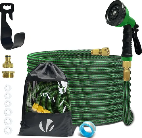 VOUNOT® Flexibler Gartenschlauch 15m mit 10 Sprühfunktionen - Gartenschlauch mit dehnbarer Länge bis 15m, knickfrei und robust. Ideal für Gartenbewässerung, Reinigung und mehr. Inklusive Multifunktionsdüse und praktischer Aufbewahrungslösung.