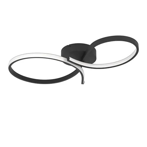 EGLO LED Deckenlampe Serpins - Moderne geschwungene Deckenleuchte in Schwarz und Weiß - Lampen: Diese stilvolle LED-Deckenlampe schafft mit warmweißem Licht (21W, 3000K) eine gemütliche Atmosphäre und ist ideal für Wohn- und Essräume. Maße: 60 x 34 cm.