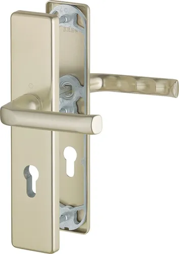 HOPPE Schutzgarnitur London 113/2221A/2440 - Aluminium Drückergarnitur für Türstärken von 37-42 mm, bietet hohe Sicherheit mit Widerstandsklasse ES 0 und eleganter neusilberfarbiger Oberfläche.