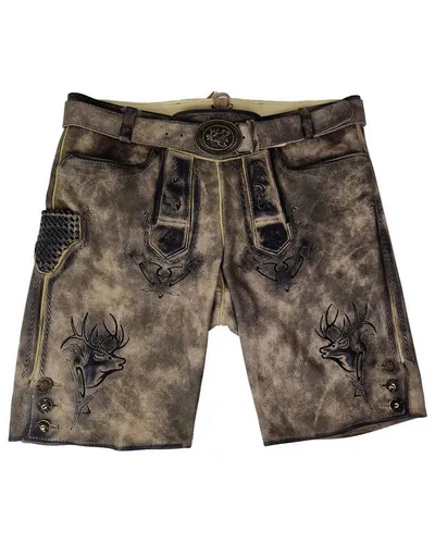 Maddox Trachtenlederhose Kurze Lederhose 'Urgsee' mit Hirschstickerei, Mar