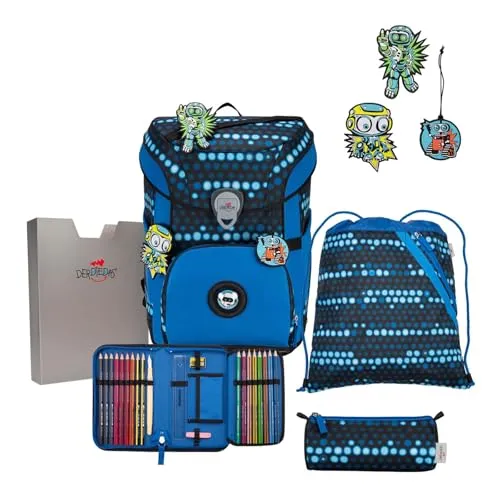 DerDieDas ErgoFlex Easy Exklusiv Superflash Schulranzenset 5-teilig - Ergonomischer Schulranzen für Schulanfänger, stilsicheres Design und optimaler Tragekomfort