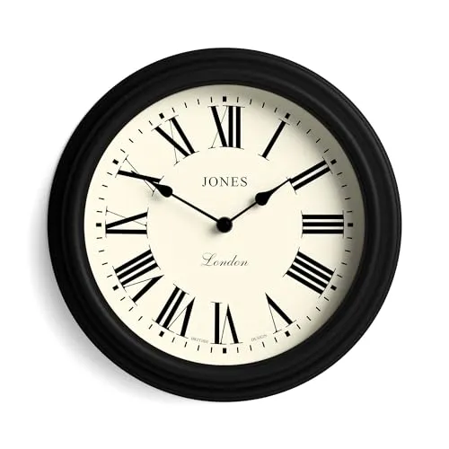 JONES CLOCKS® Venetian wanduhr | Klassische runde Uhr | 30cm | Schwarz | Römische ziffern | Traditionelles Design, ideal für küche, Wohnzimmer oder Schlafzimmer