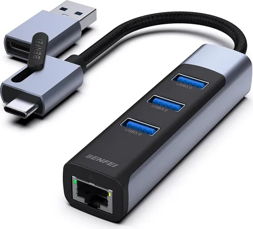 BENFEI Hubs 2in1 USB C USB 3.0 auf Ethernet Adapter mit 3 Port Hub