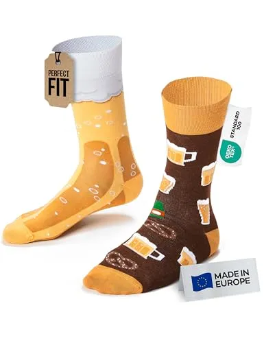 Many Mornings Lustige Socken CRAFT BEER Größe 39-42 Ungleiche Baumwollsocken für Damen Herren Farbenfrohe Alltagssocken als Geschenk für Bierliebhaber