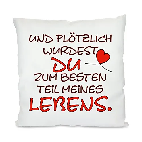 Herzbotschaft Kissen mit Motiv Modell: Der Beste Teil meines Lebens, Stoff, Weiß, 45 x 45 x 10 cm