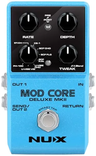 NU-X Mod Core Deluxe mkII Pedal - Akustikgitarren-Effekte mit 8 Modulationseffektmodellen, analogem Trockensignalweg für geringes Rauschen und integrierter Sende-Return-Schleife für kreative Klanggestaltung.