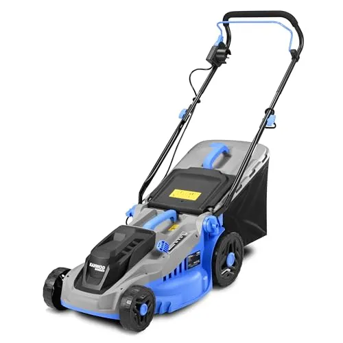 Kanwod KGALM-1638 Elektro Rasenmäher - Sichelmäher mit 1600 W Motor und 38 cm Schnittbreite, ideal für Rasenflächen bis 1000 m². 5-stufige Schnitthöhenverstellung und 42 l Grasfangkorb für effizientes Mähen.