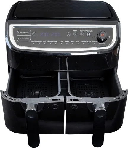 Gastronoma XXL Doppel-Heißluftfritteuse 9 L - Heißluftfritteuse mit 9 Liter Fassungsvermögen, 2400 Watt Leistung und 11 Programmen für fettfreies Frittieren. Ideal für gesunde, knusprige Ergebnisse ohne Öl.