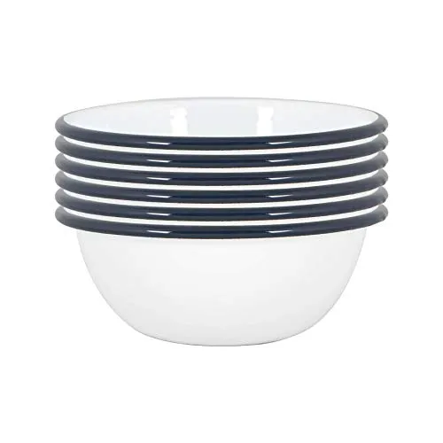 Argon Tableware Weiße Emailleschalen - 16cm - Pack von 6 - Servierschalen aus rostfreiem Pressstahl mit antihaftbeschichteter Emaille, ideal für drinnen und draußen, langlebig und pflegeleicht.