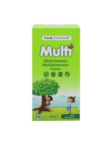 TAB VITAMINS Multi – Flüssiges Multivitamin & Multimineral für Kinder ab 4 Jahren und Erwachsene mit Fischöl Omega-3 – Orangengeschmack – 200 ml – 20 Portionen – Glutenfrei