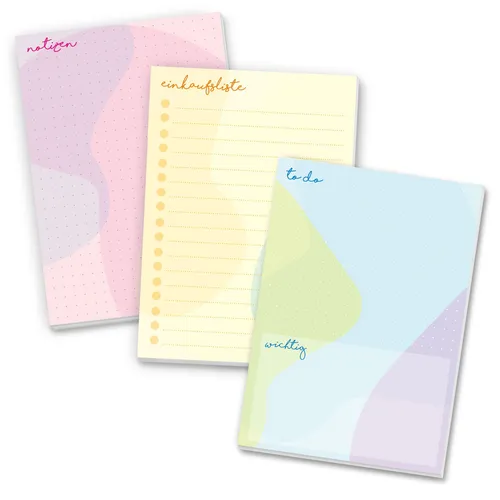 Notizblock A6 3x Pastell bunt I To-Do Einkaufsliste Notizen punktiert I you0085