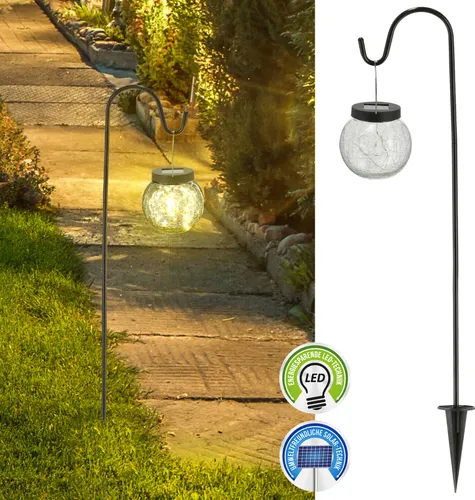 Solar LED Leuchte H70cm Gartenstecker Kugel Crackle-Design Solarpanel 20 LEDs warmweiß Wegelicht Gartenleuchte