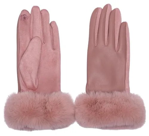 Caspar GLV017 elegante Damen Handschuhe mit Fell Dekor in Rosa