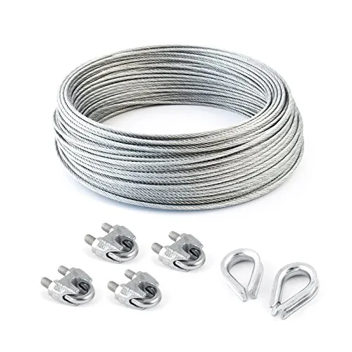 5m DRAHTSEIL SET 4mm 6x7+FC + 4 x SEILKLEMMEN 5mm DIN 741 + 2 x KAUSCHE 4mm verzinkt Stahlseil Forstseil Windenseil Seil Draht Stahl für Drahtseil Seilöse Seil mit Öse Drahtseilklemmen Drahtseil Drahtseilklemme Klemme Anschlagseil