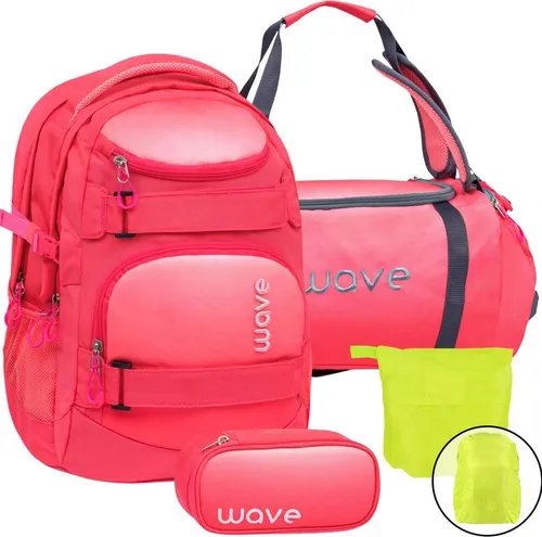 Wave Schulrucksack Set Mädchen 4tlg OMBRE CORAL PARADISE in weiß von Wave