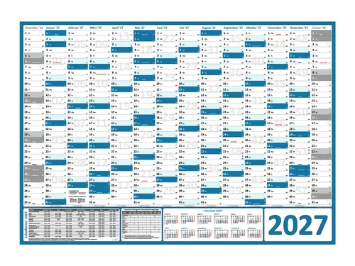 Blau Wandkalender DIN A1 2027 – Gerollter Wandplaner mit Feiertagen - Großer Wandkalender im DIN A1 Format, ideal für die Planung. Enthält deutsche Feiertage und ist aus hochwertigem Papier gefertigt. Perfekt für Zuhause oder das Büro.