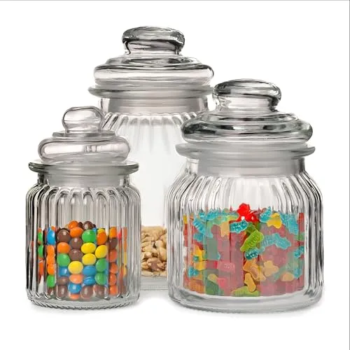 Annastore 3 x Vorratsglas mit Glasdeckel - 3 Größen - Bonbonglas - Bonboniere - Aufbewahrungsgläser Vorratsgläser mit Deckel - Vorratsbehälter aus Glas mit Deckel (3er Set gemischt (H 13+14+18 cm))