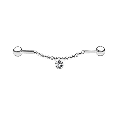 Produktbild viva-adorno Industrial Piercing Scaffold Kette Kettchen Anhänger Kristall Opal Ohr Piercing Z572, Silber einfach Zirkonia