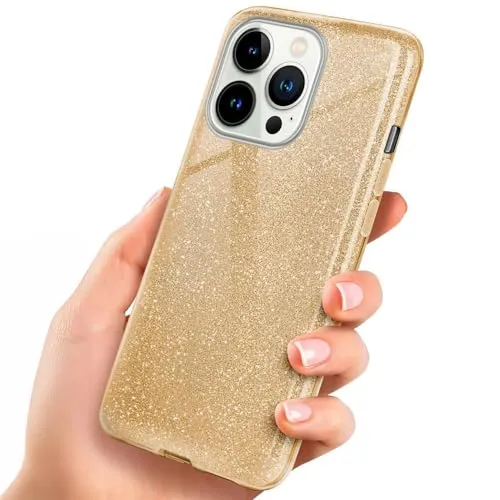 ONEFLOW Glitter Case für iPhone 13 Pro Glitzer Handyhülle mit Kameraschutz, Stylische Hülle Glitzernd, Dünne TPU Schutzhülle für Damen, Glitzerhülle Qi kompatibel, Gold